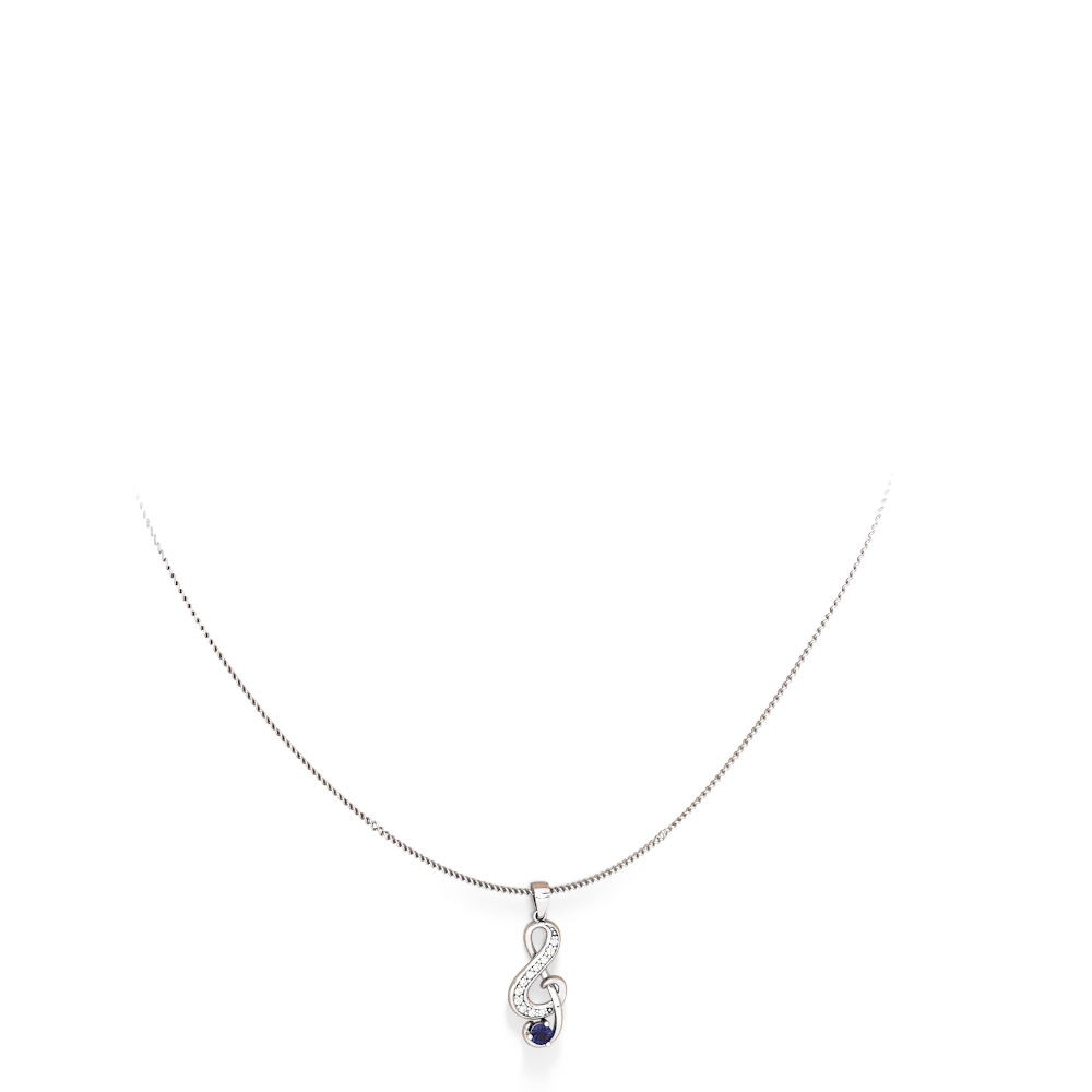 Lab Sapphire G-Clef Music Necklace - 14K White Gold |JewelsForMe