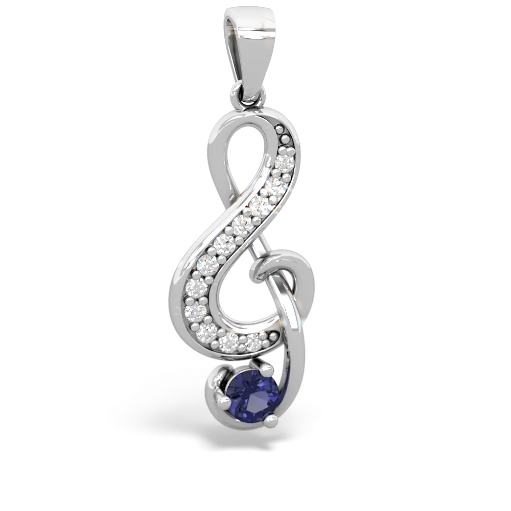 Lab Sapphire G-Clef Music Necklace - 14K White Gold |JewelsForMe