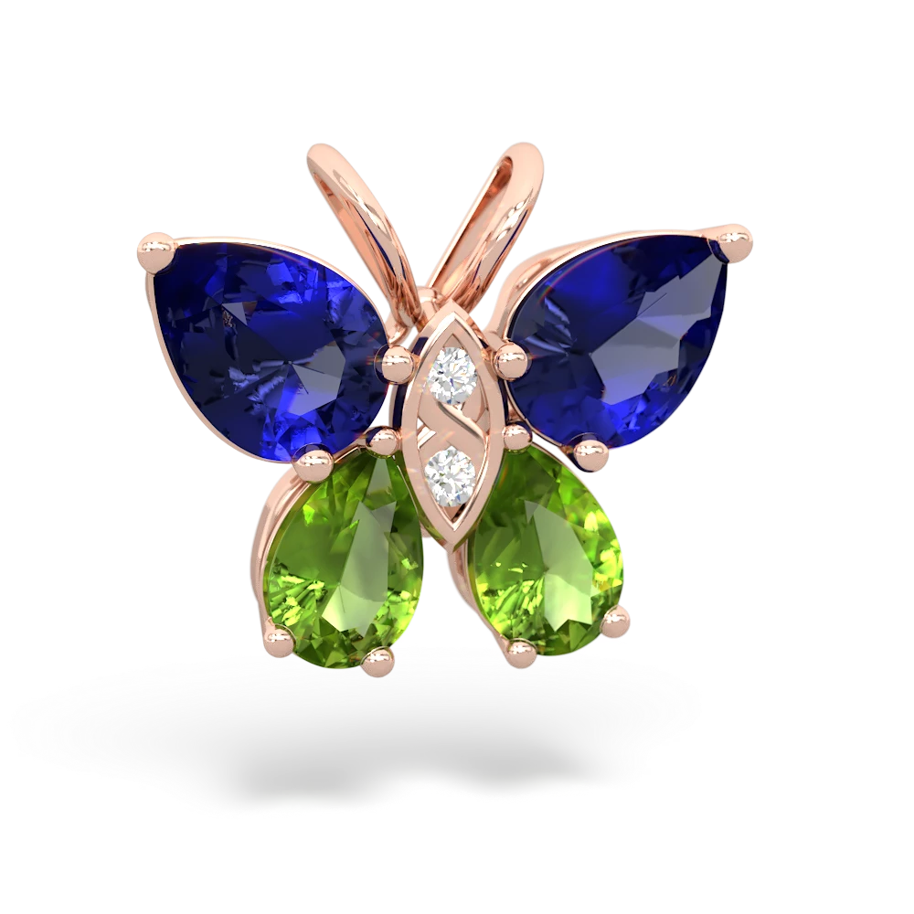 Lab Sapphire Butterfly 14K Rose Gold pendant P2215