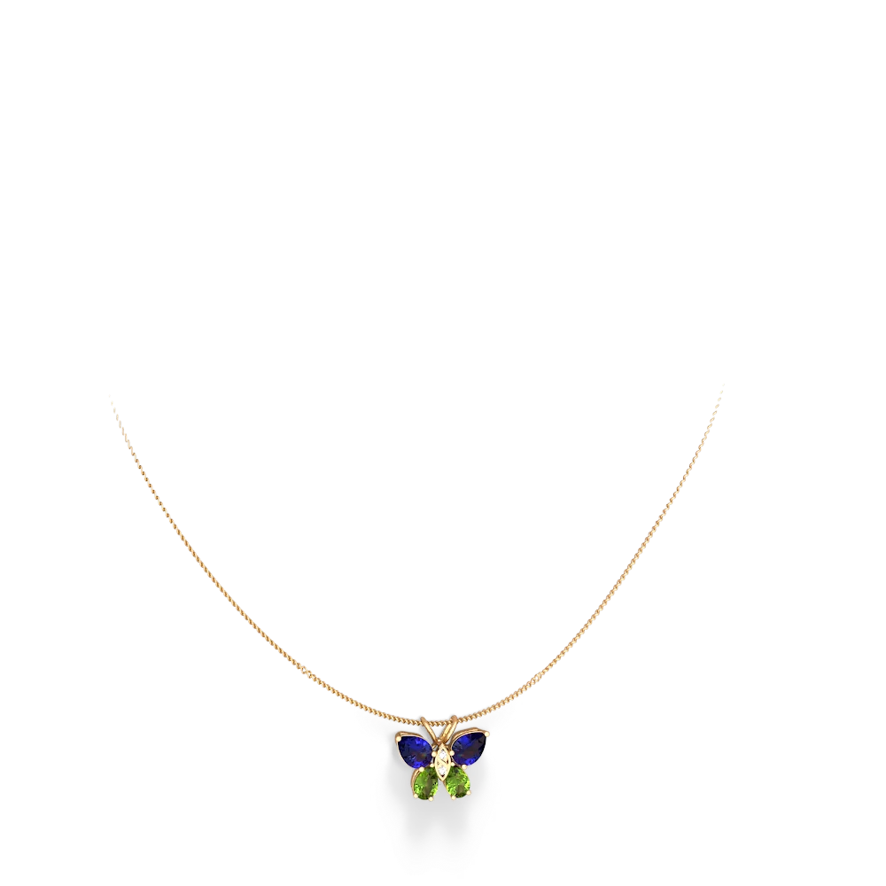 Lab Sapphire Butterfly 14K Yellow Gold pendant P2215