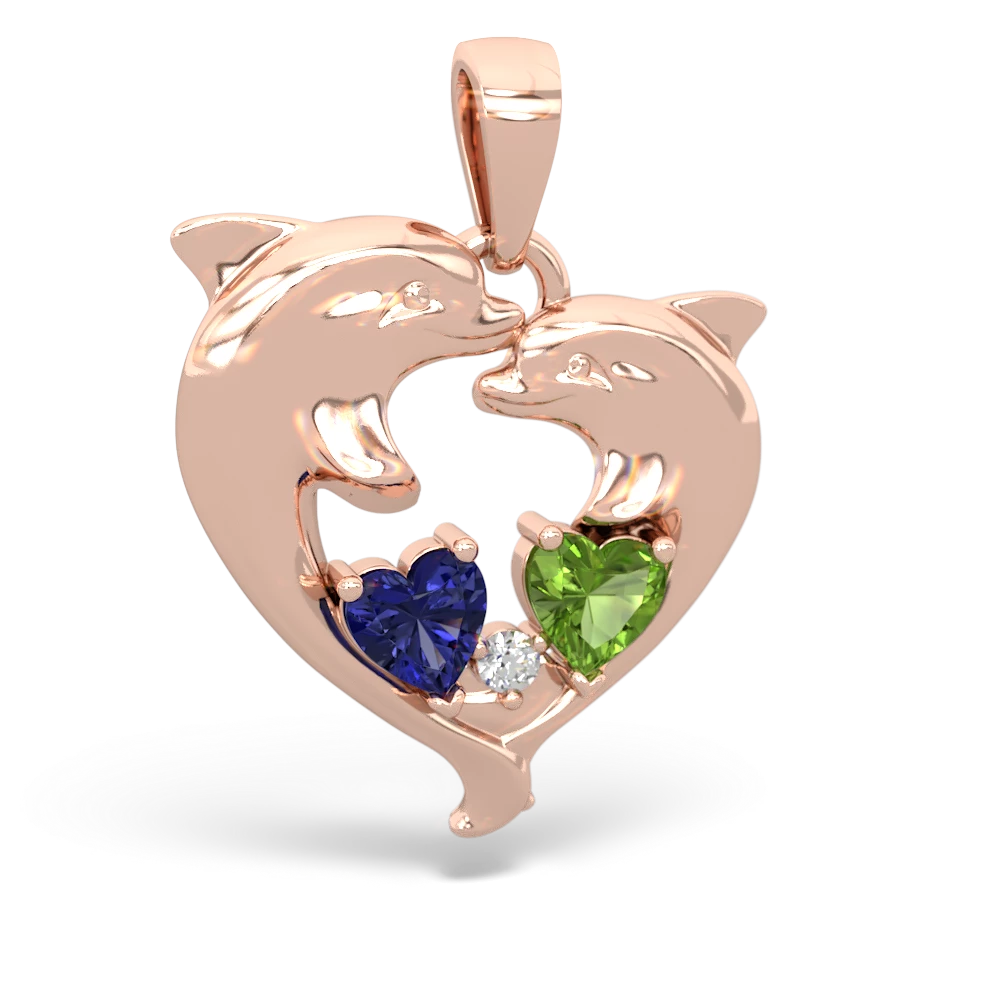 Lab Sapphire Dolphin Heart 14K Rose Gold pendant P5820