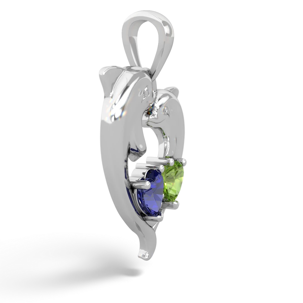 Lab Sapphire Dolphin Heart 14K White Gold pendant P5820