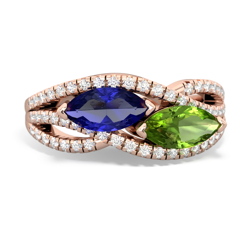 Lab Sapphire Diamond Rivers 14K Rose Gold ring R3070