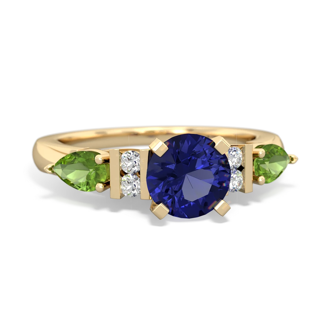 Lab Sapphire 6Mm Round Eternal Embrace Engagement 14K Yellow Gold ring R2005