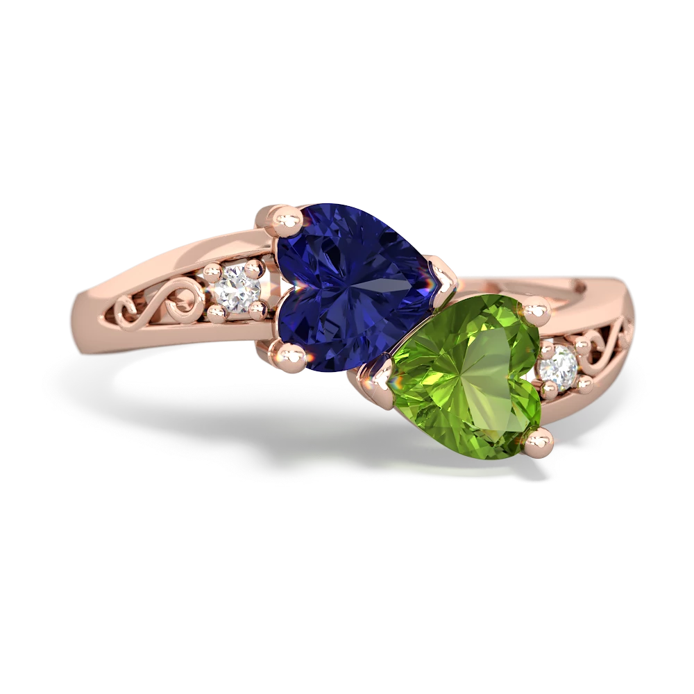 Lab Sapphire Snuggling Hearts 14K Rose Gold ring R2178