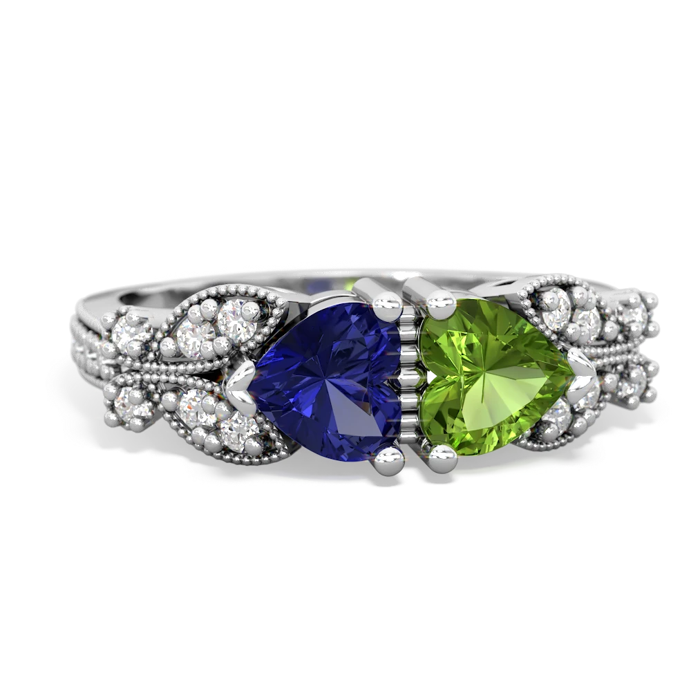 Lab Sapphire Diamond Butterflies 14K White Gold ring R5601