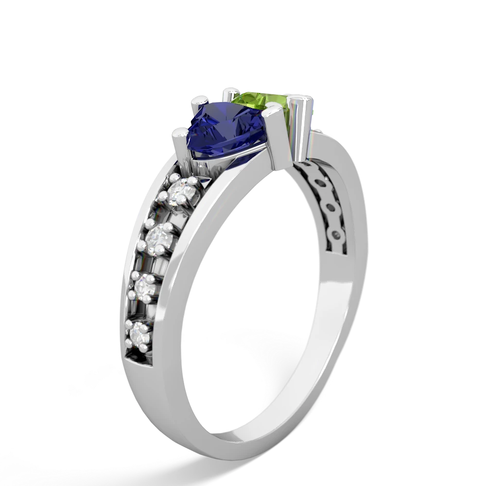 Trillion Cut Two Stone Lab Alexandrite and Peridot Ring, Platinum