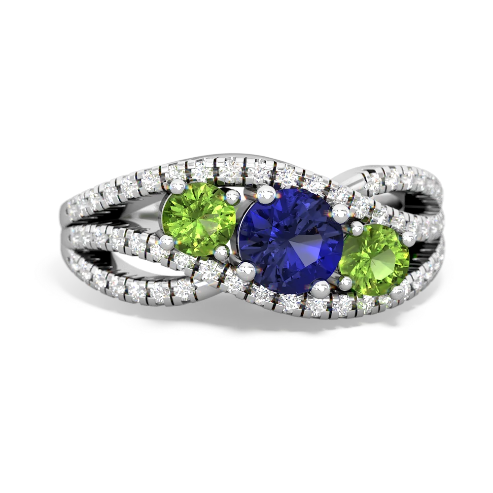 Lab Sapphire Three Stone Aurora 14K White Gold ring R3080