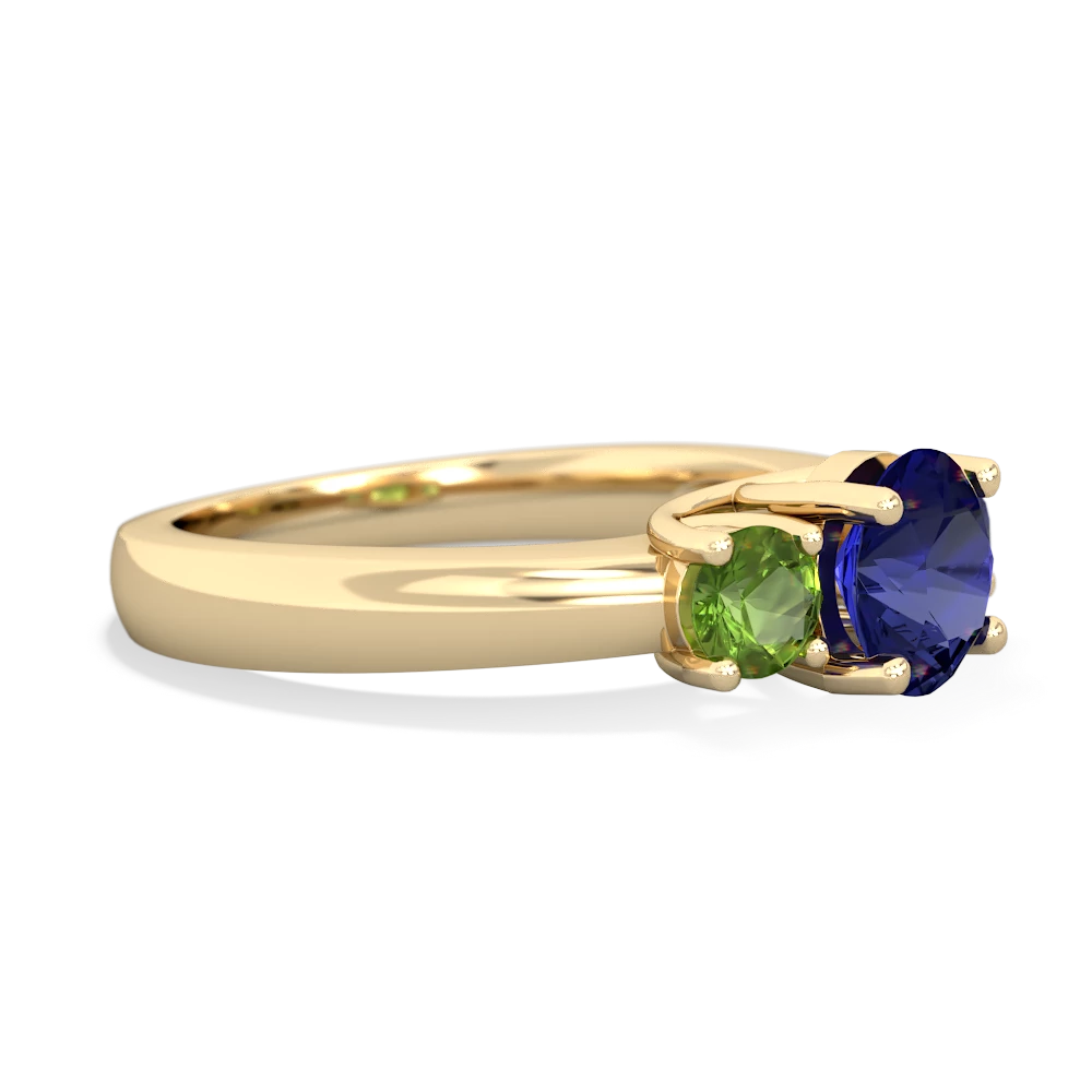 Lab Sapphire Three Stone Round Trellis 14K Yellow Gold ring R4018