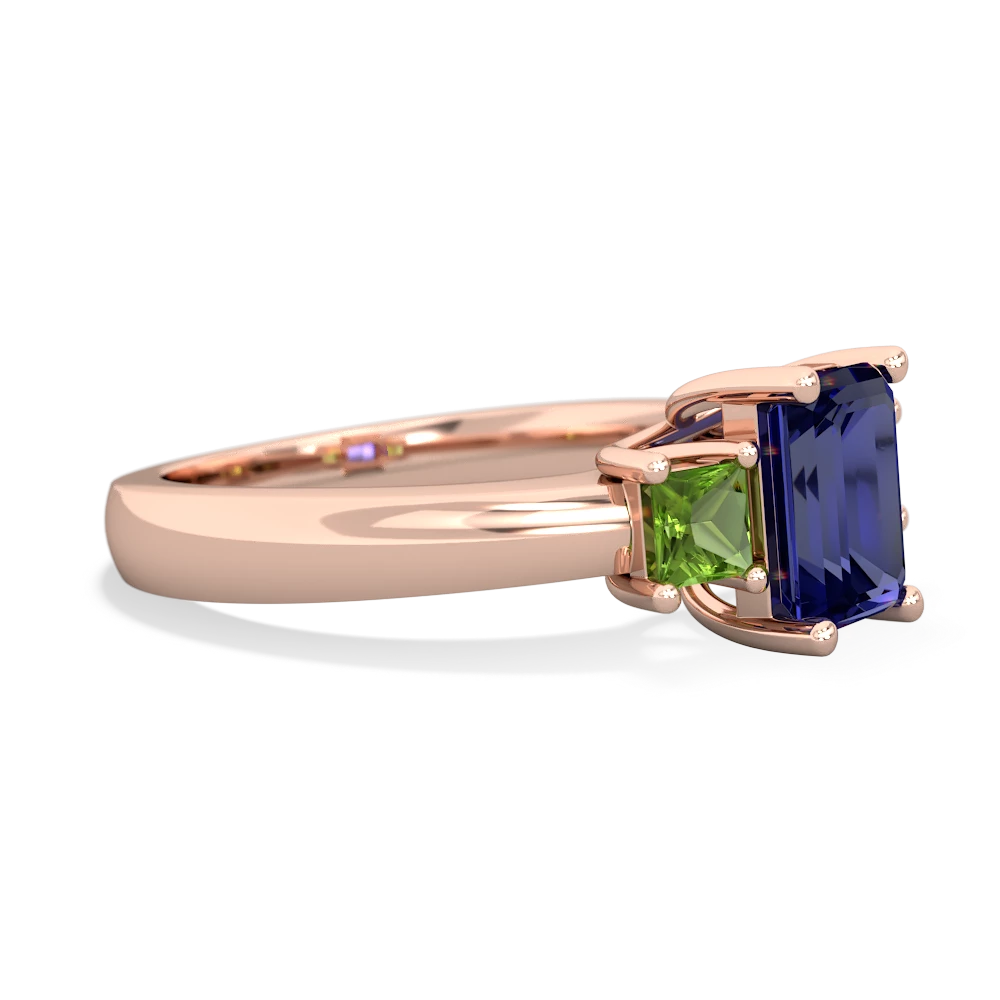 Lab Sapphire Three Stone Emerald-Cut Trellis 14K Rose Gold ring R4021