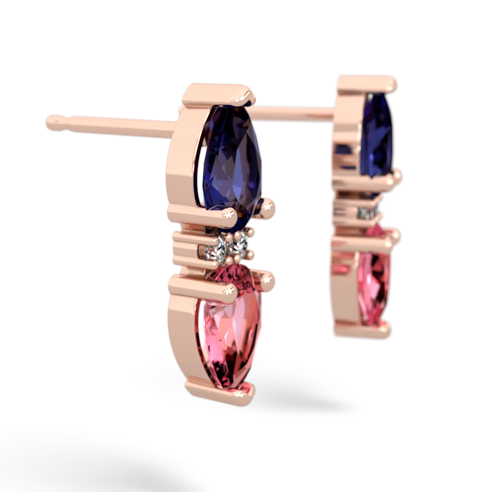 Lab Sapphire Bowtie Drop 14K Rose Gold earrings E0865