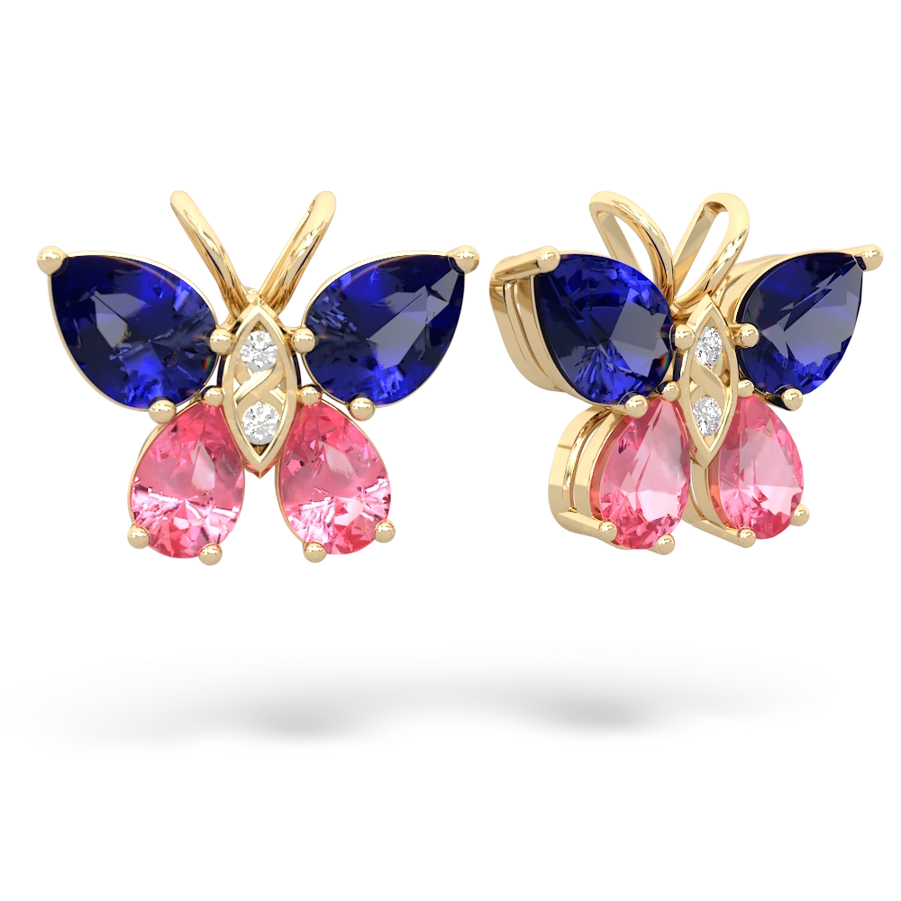 Lab Sapphire Butterfly 14K Yellow Gold earrings E2215