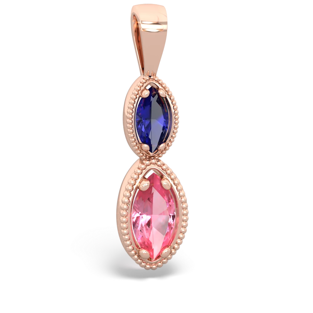 Lab Sapphire Antique-Style Halo 14K Rose Gold pendant P5700