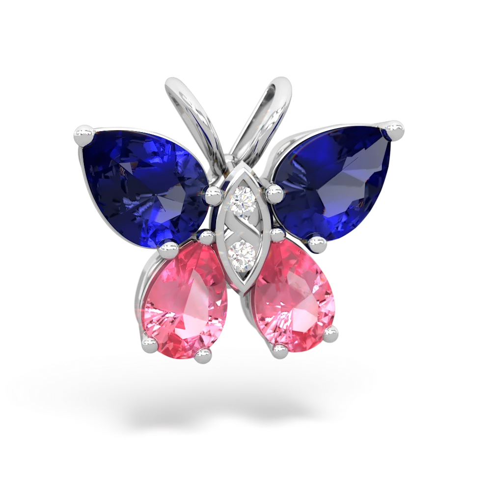 Lab Sapphire Butterfly 14K White Gold pendant P2215