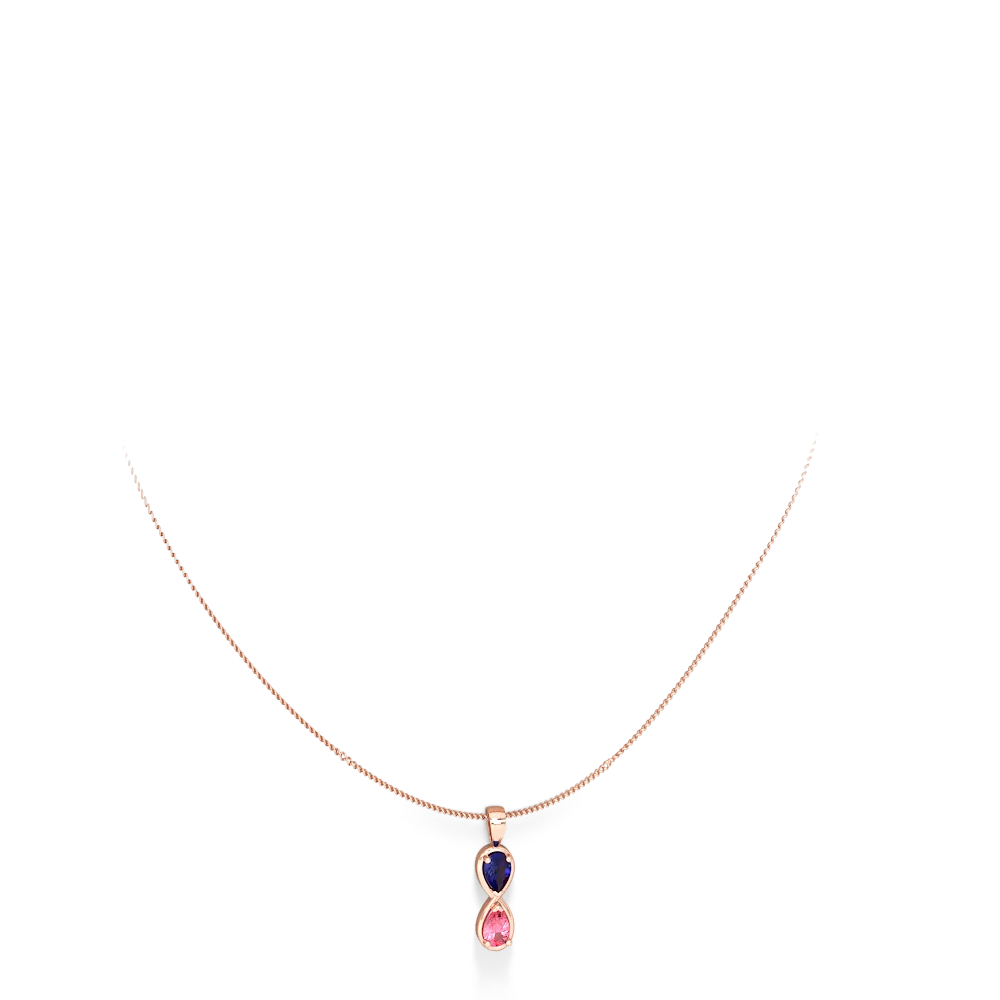 14K Yellow Gold Lab Pink Sapphire with Lab Pink Sapphire Infinity Necklace