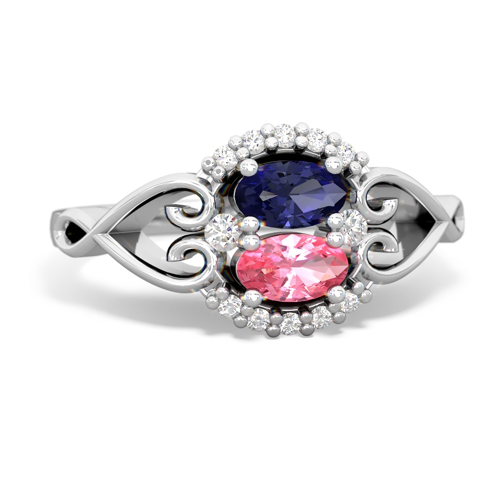 Lab Sapphire Love Nest 14K White Gold ring R5860