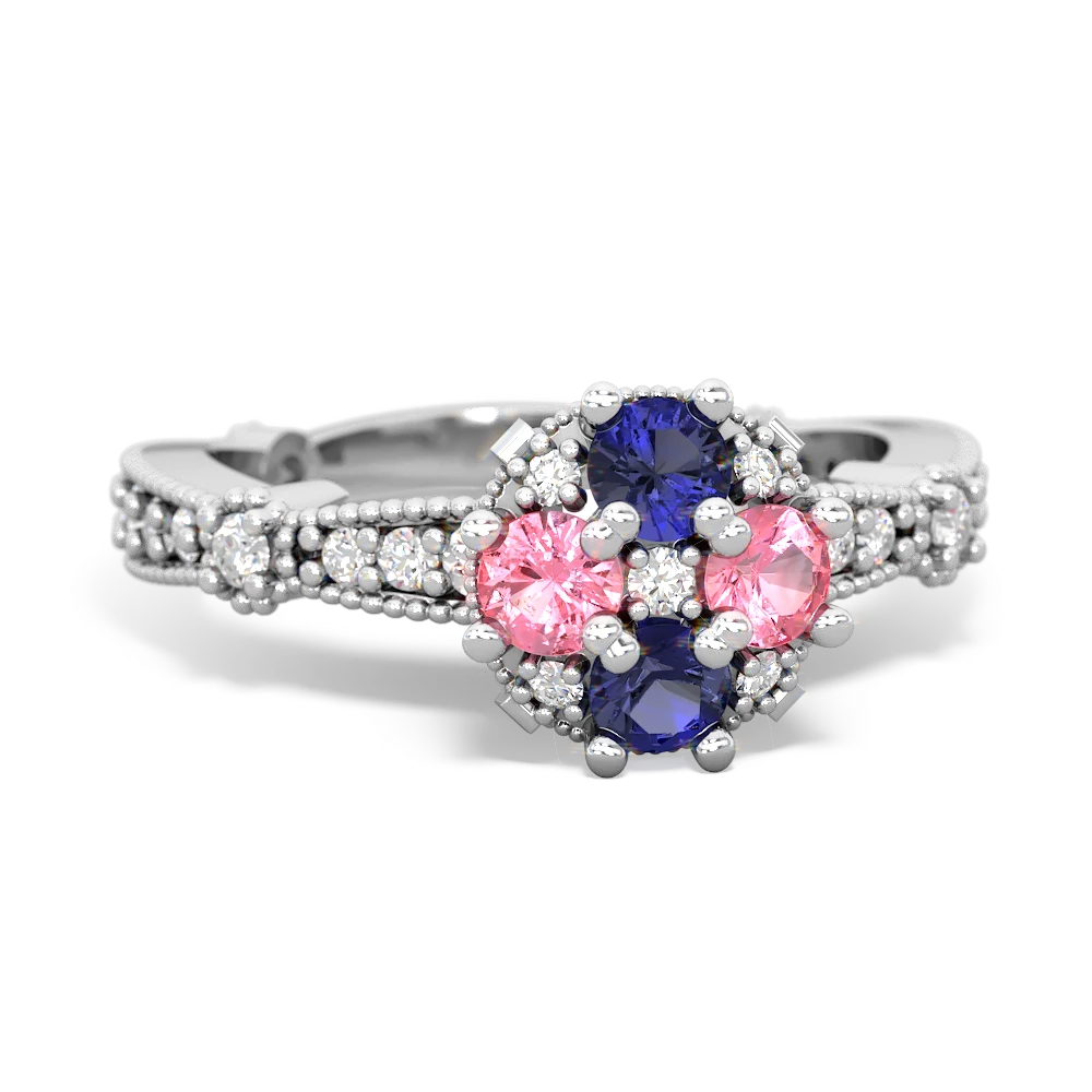 Lab Sapphire Sparkling Tiara Cluster 14K White Gold ring R26293RD