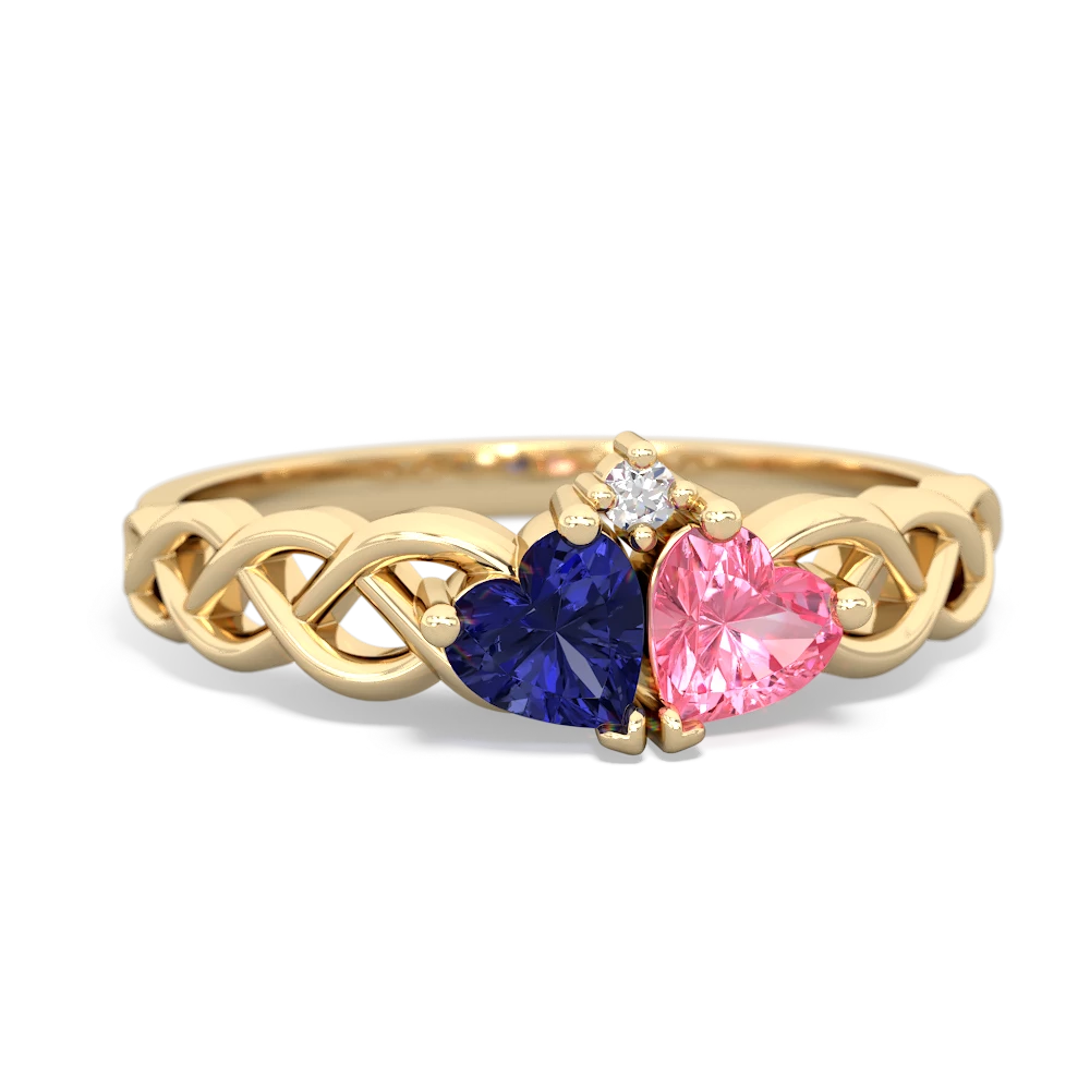 Lab Sapphire Heart To Heart Braid 14K Yellow Gold ring R5870