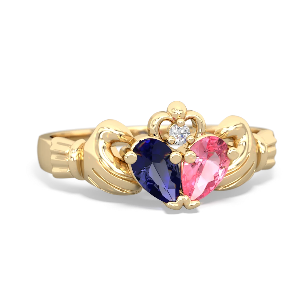 Lab Sapphire 'Our Heart' Claddagh 14K Yellow Gold ring R2388