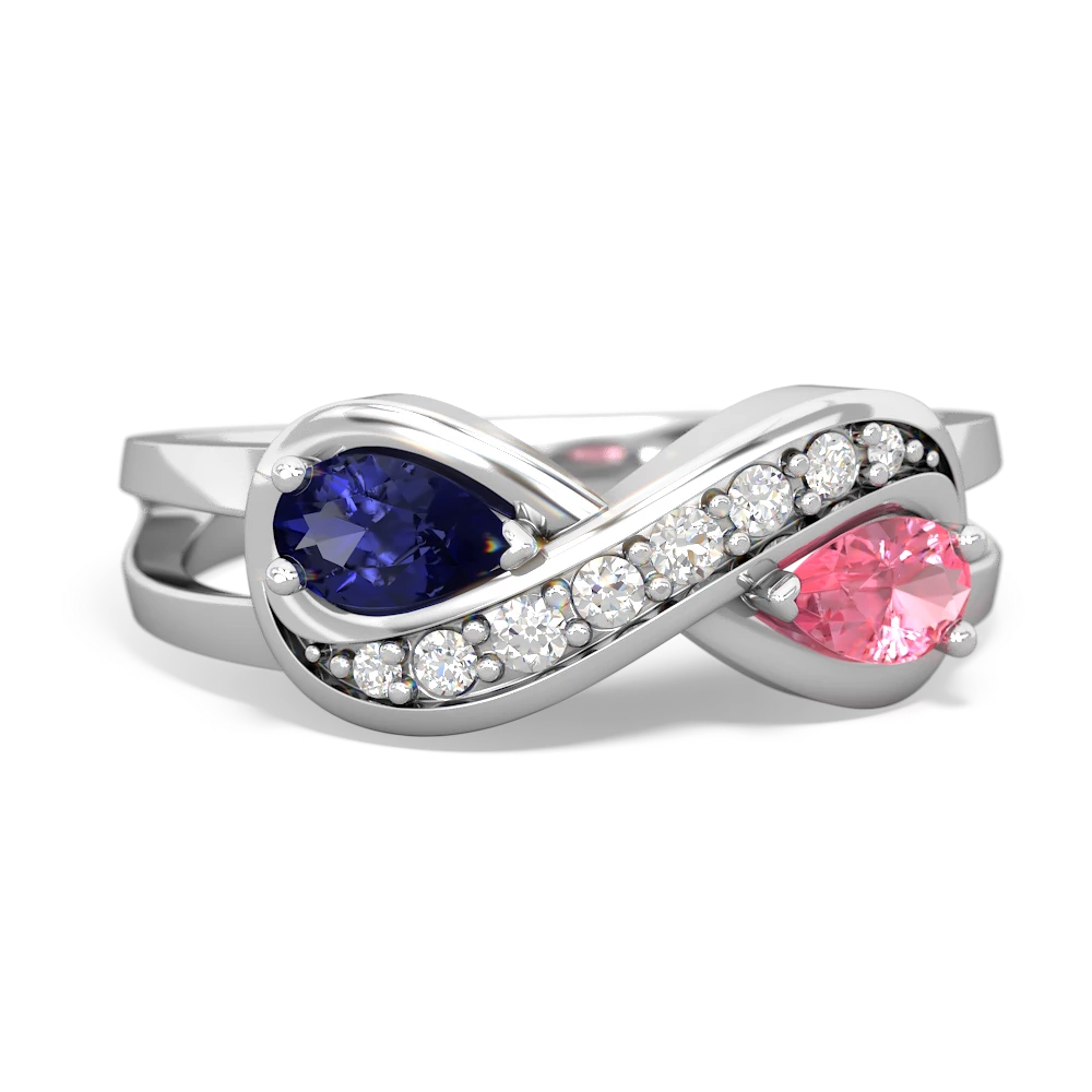 Lab Sapphire Diamond Infinity 14K White Gold ring R5390