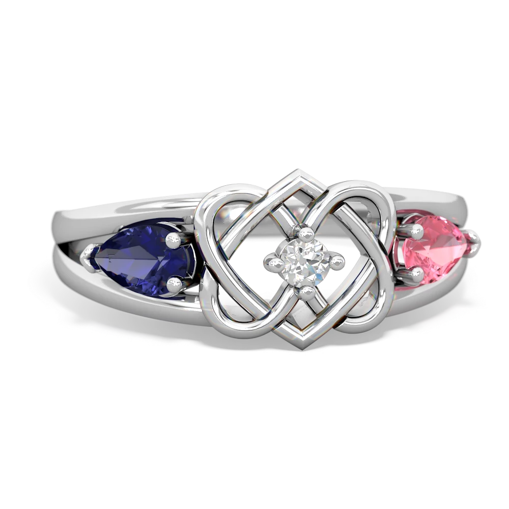 Lab Sapphire Hearts Intertwined 14K White Gold ring R5880