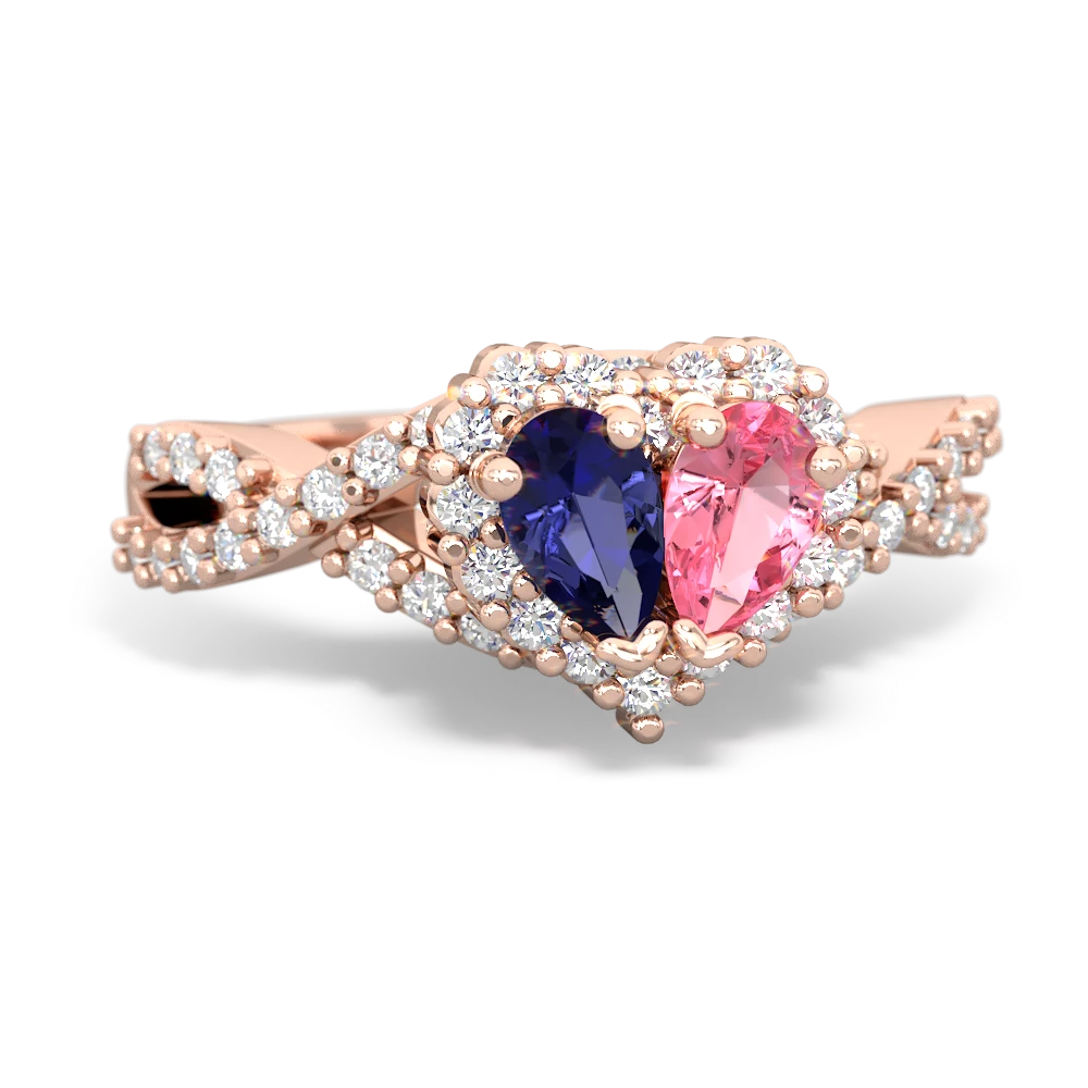 Lab Sapphire Diamond Twist 'One Heart' 14K Rose Gold ring R2640HRT