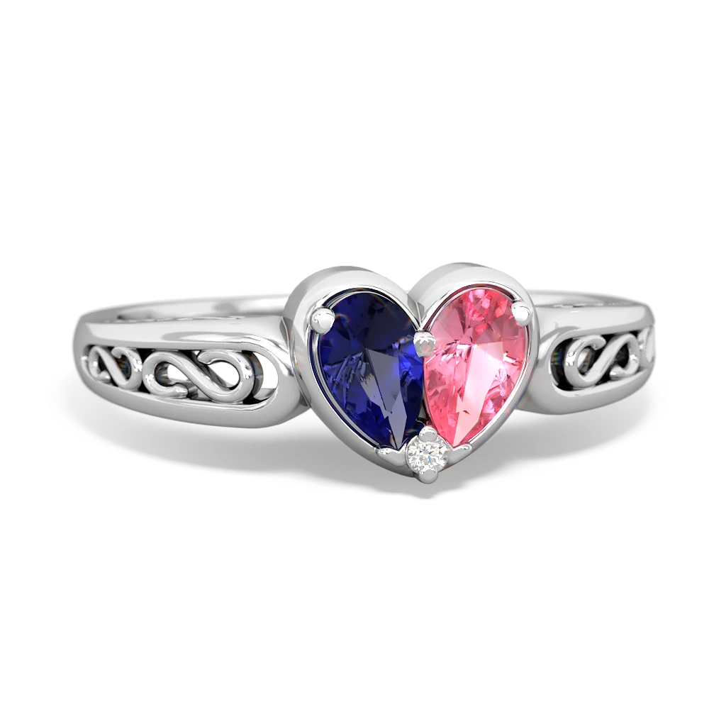 Lab Sapphire Filligree 'One Heart' 14K White Gold ring R5070