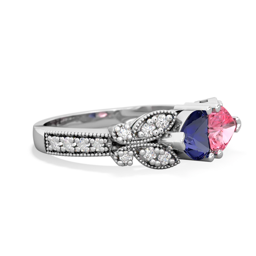 Lab Sapphire Diamond Butterflies 14K White Gold ring R5601