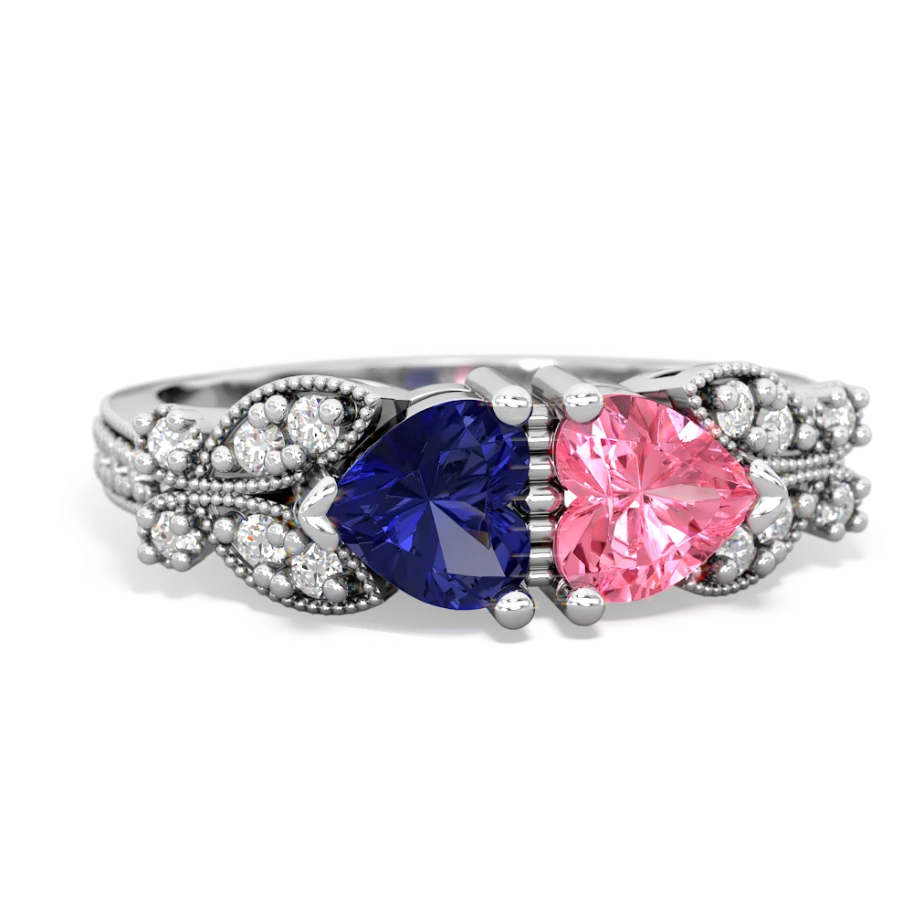 Lab Sapphire Diamond Butterflies 14K White Gold ring R5601