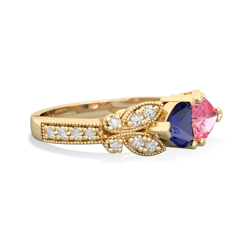 Lab Sapphire Diamond Butterflies 14K Yellow Gold ring R5601