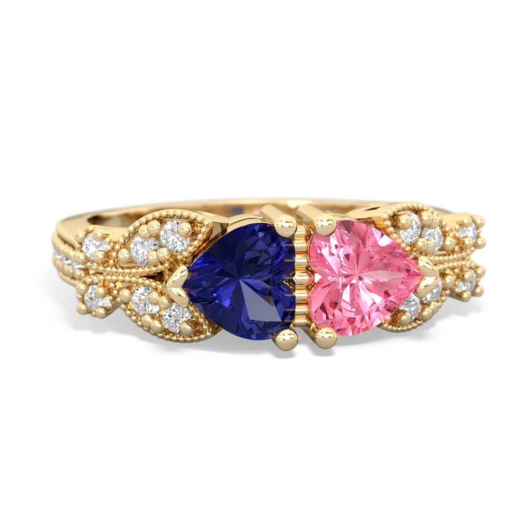 Lab Sapphire Diamond Butterflies 14K Yellow Gold ring R5601