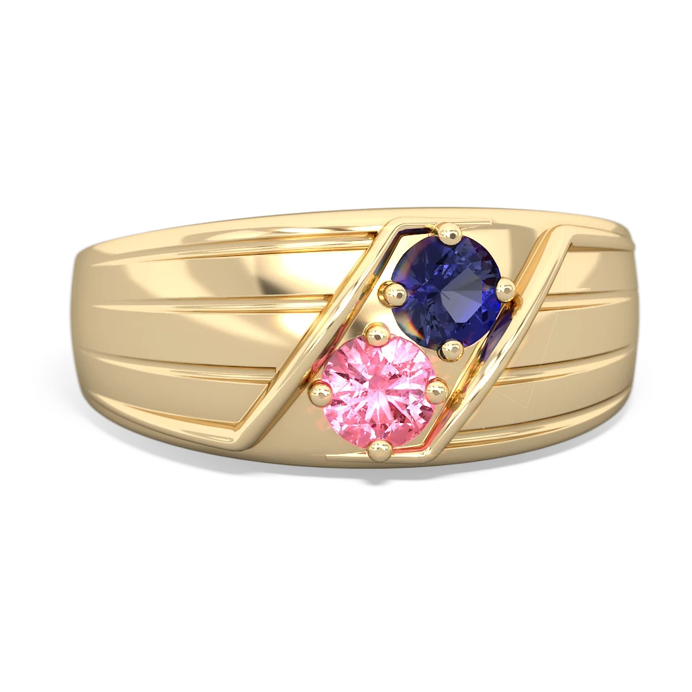 Lab Sapphire Men's Streamline 14K Yellow Gold ring R0460