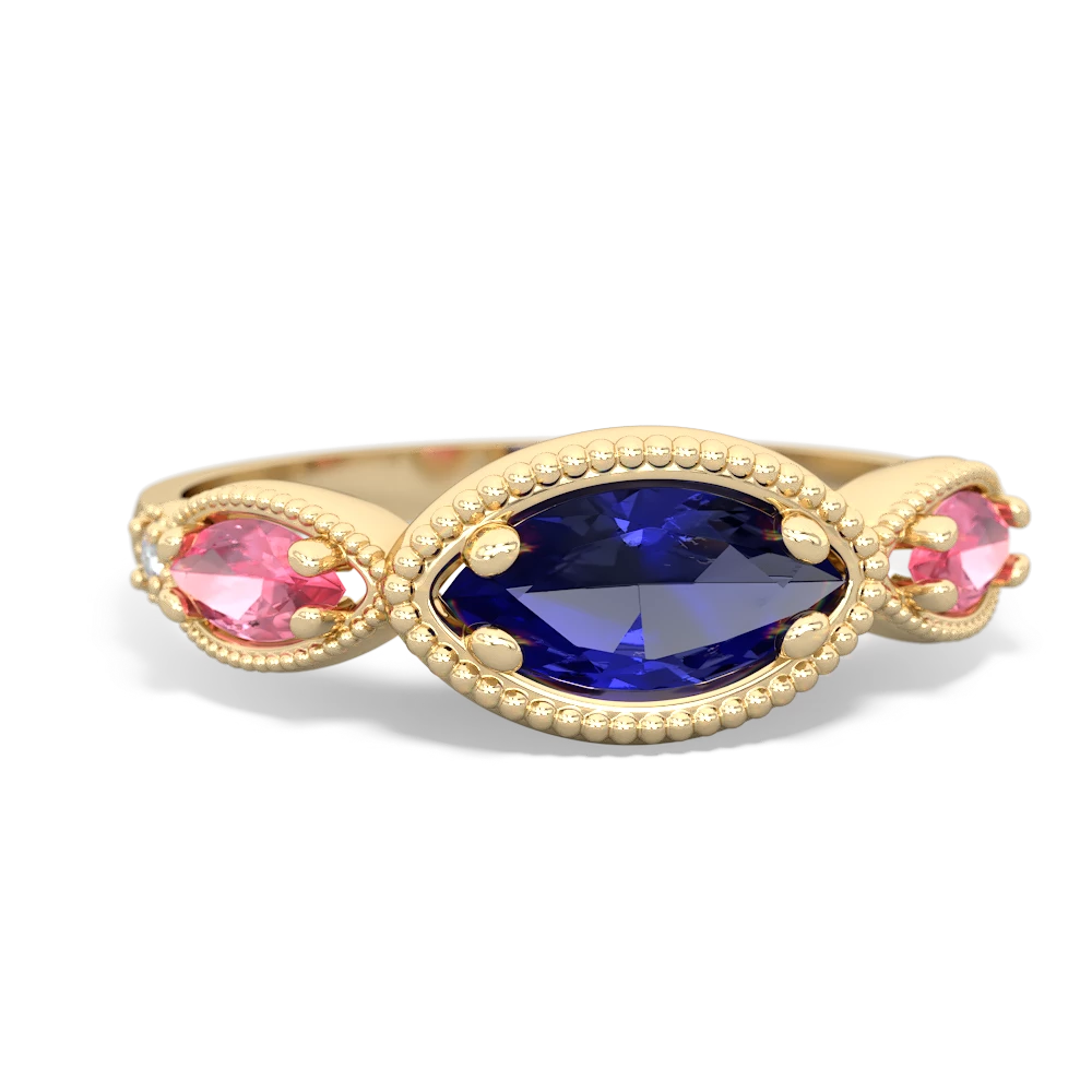 Lab Sapphire Milgrain Marquise 14K Yellow Gold ring R5700