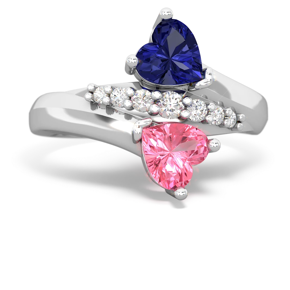 Lab Sapphire Heart To Heart 14K White Gold ring R2064