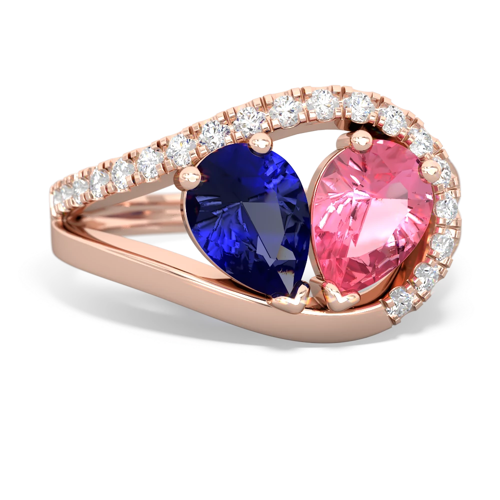 Lab Sapphire Nestled Heart Keepsake 14K Rose Gold ring R5650