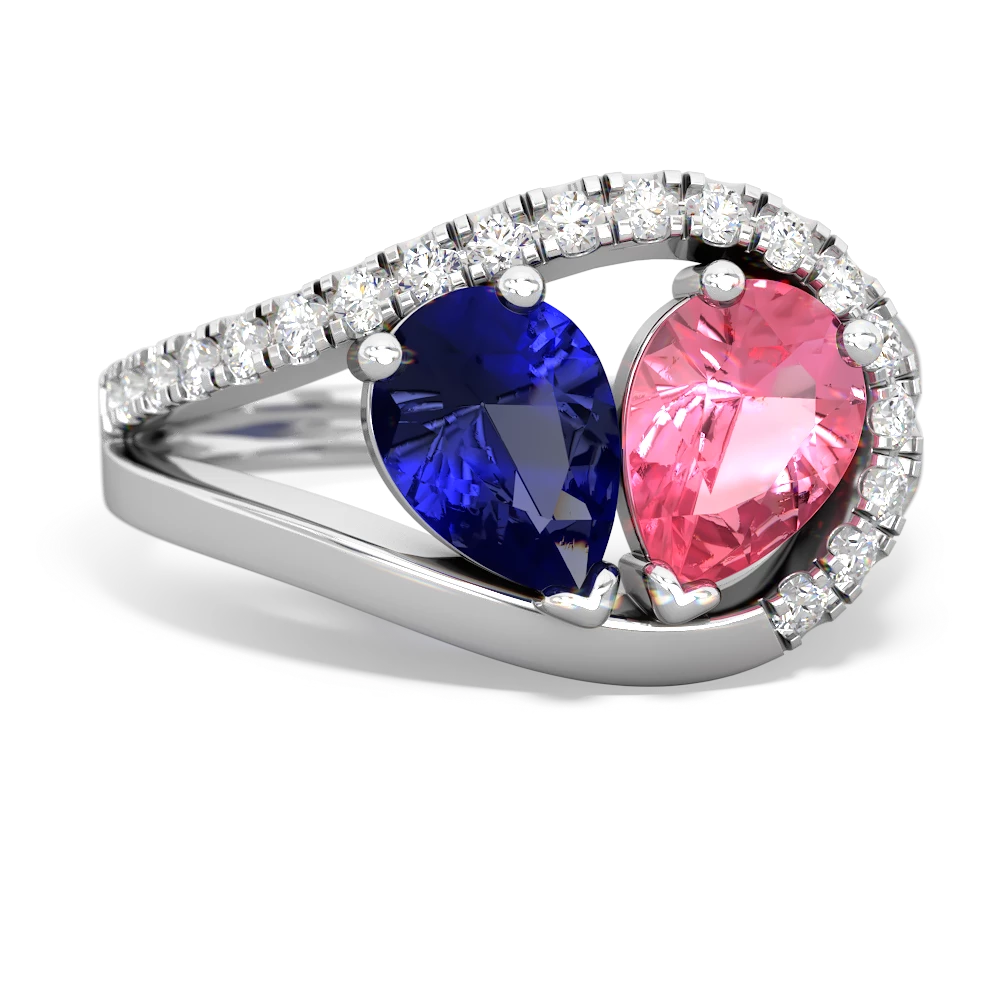 Lab Sapphire Nestled Heart Keepsake 14K White Gold ring R5650