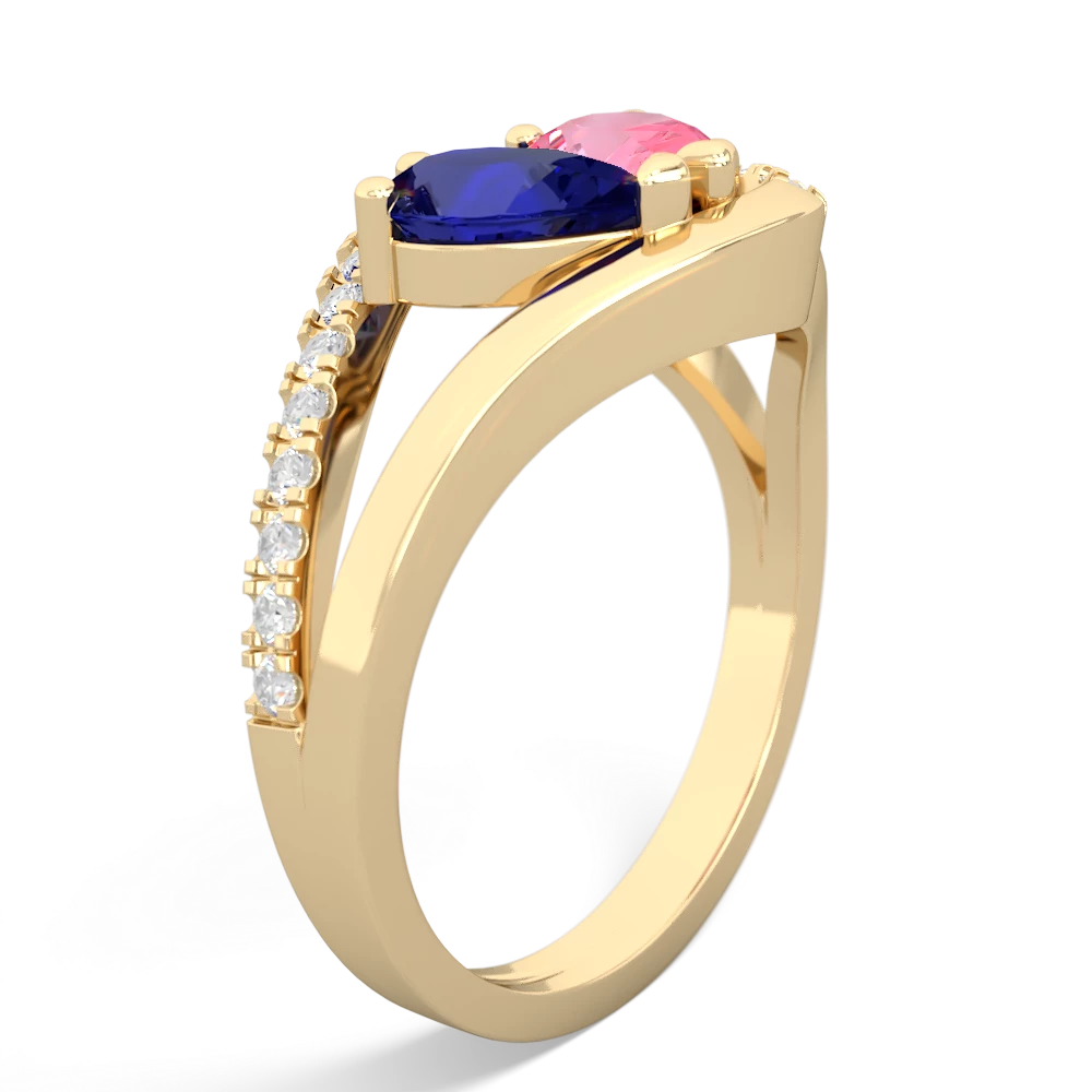 Lab Sapphire Nestled Heart Keepsake 14K Yellow Gold ring R5650