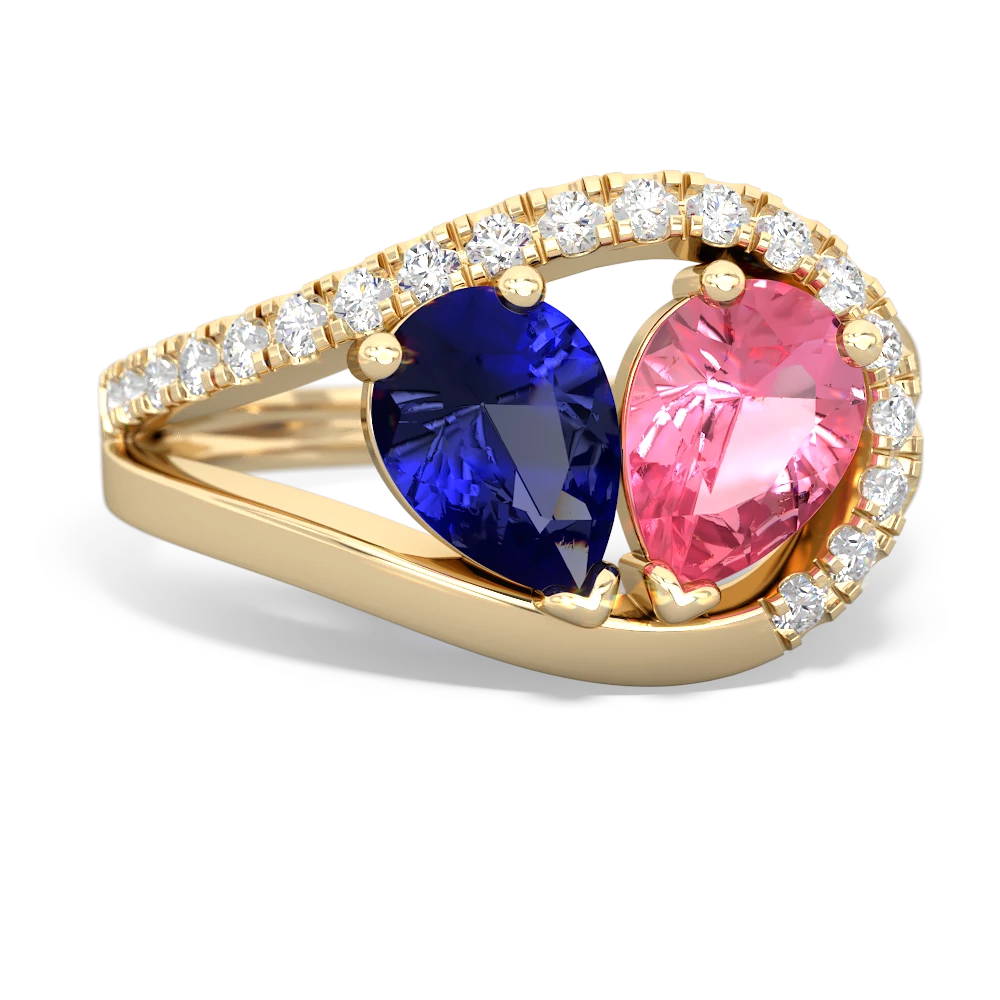 Lab Sapphire Nestled Heart Keepsake 14K Yellow Gold ring R5650