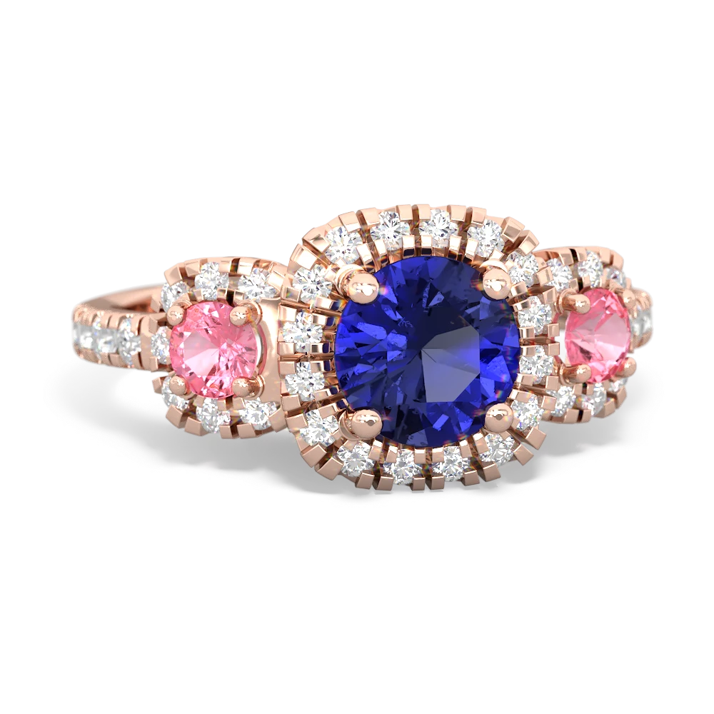 Lab Sapphire Regal Halo 14K Rose Gold ring R5350