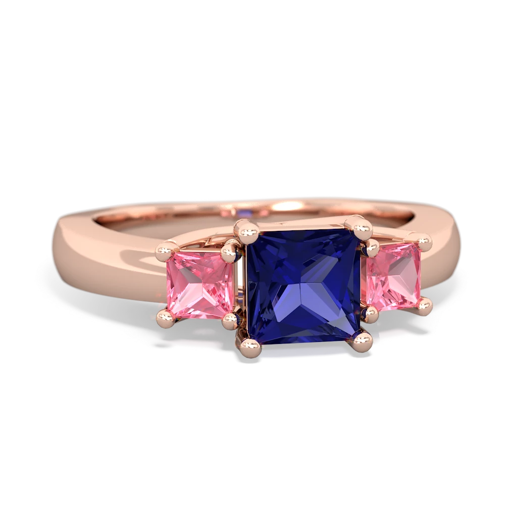 Lab Sapphire Three Stone Trellis 14K Rose Gold ring R4015