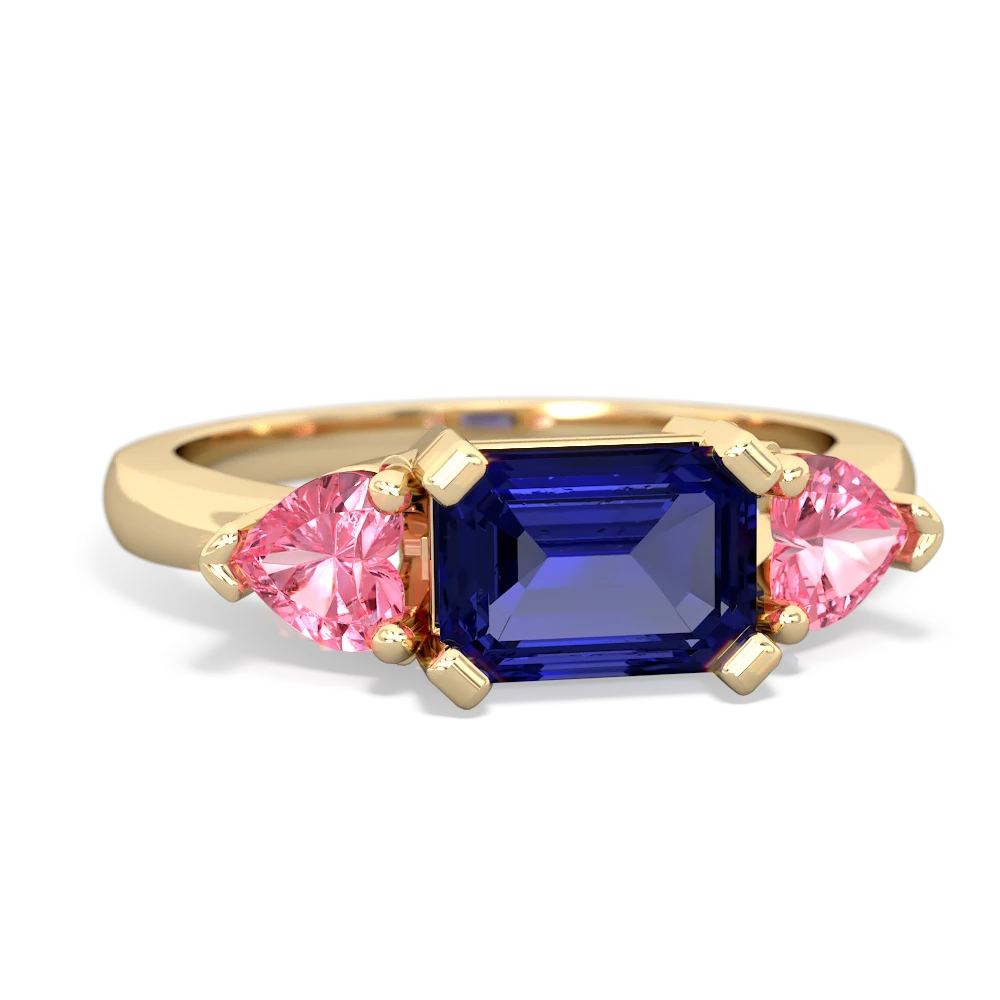 Lab Sapphire Three Stone 14K Yellow Gold ring R5235