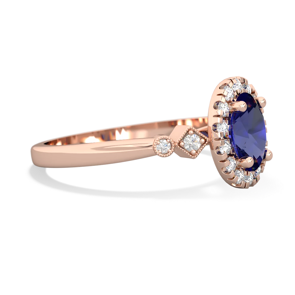 Lab Sapphire Antique-Style Halo 14K Rose Gold ring R5720