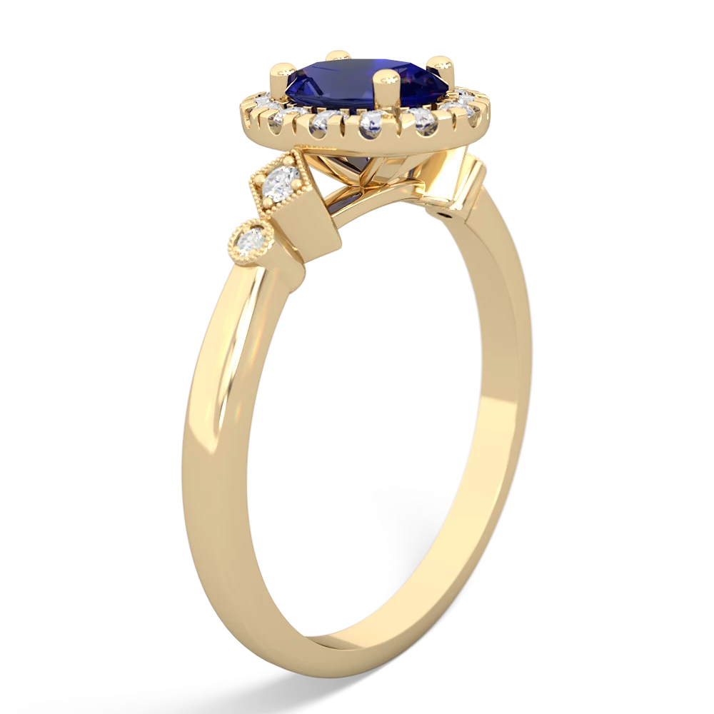 Lab Sapphire Antique-Style Halo 14K Yellow Gold ring R5720