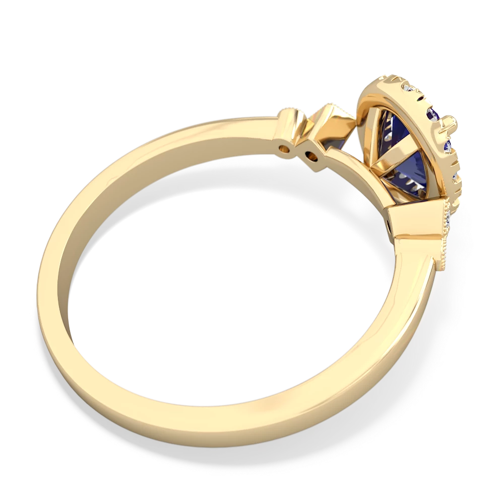 Lab Sapphire Antique-Style Halo 14K Yellow Gold ring R5720