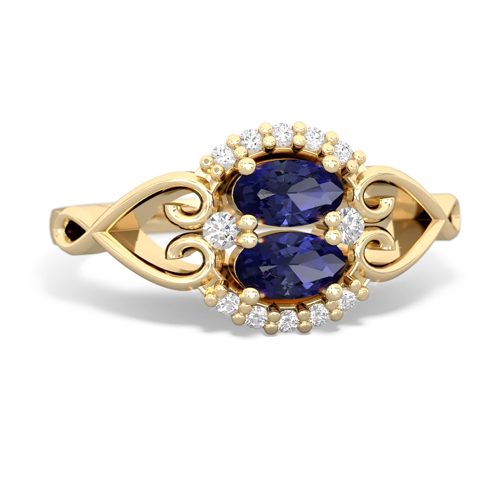 Lab Sapphire Love Nest 14K Yellow Gold ring R5860