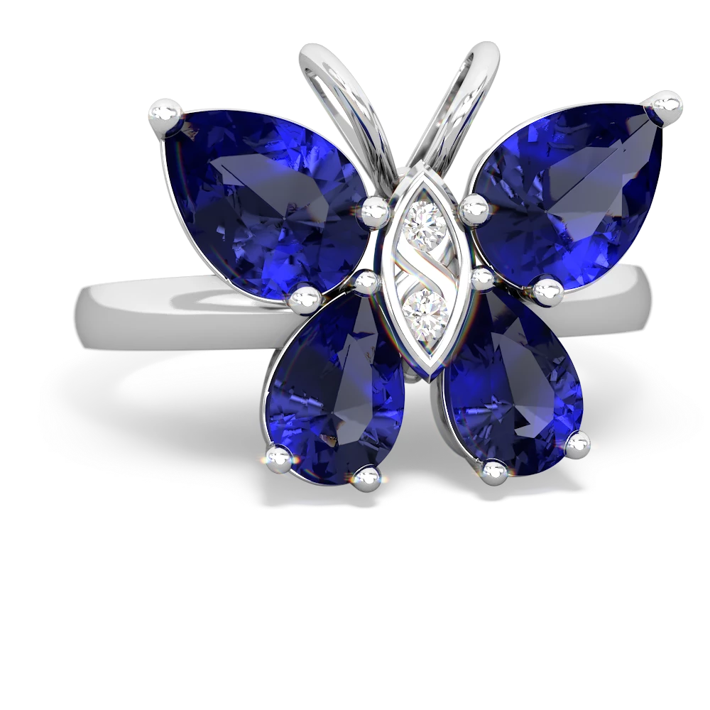 Lab Sapphire Butterfly 14K White Gold ring R2215