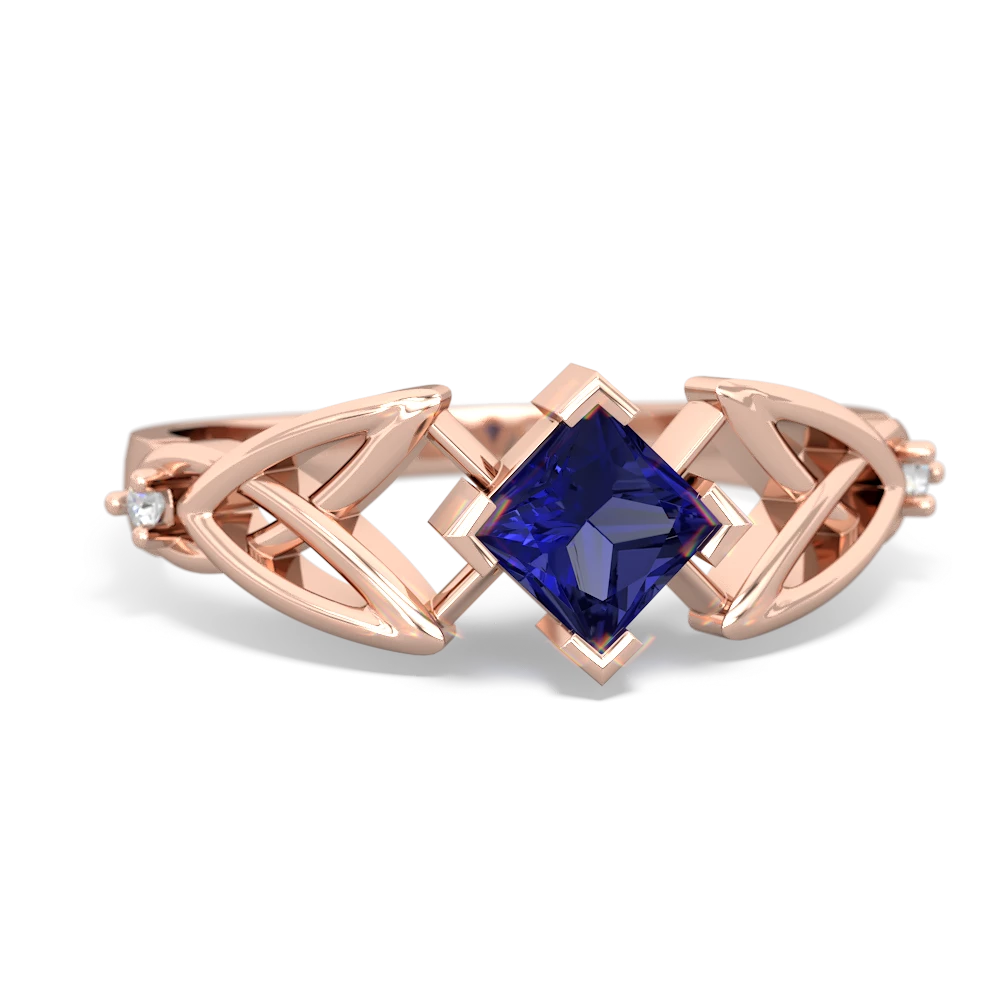 Lab Sapphire Celtic Knot Princess 14K Rose Gold ring R3349