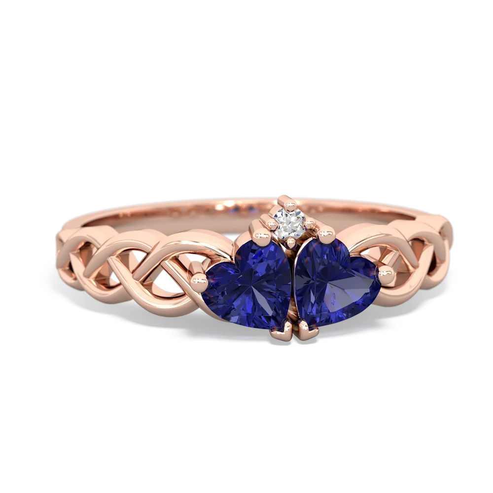 Lab Sapphire Heart To Heart Braid 14K Rose Gold ring R5870