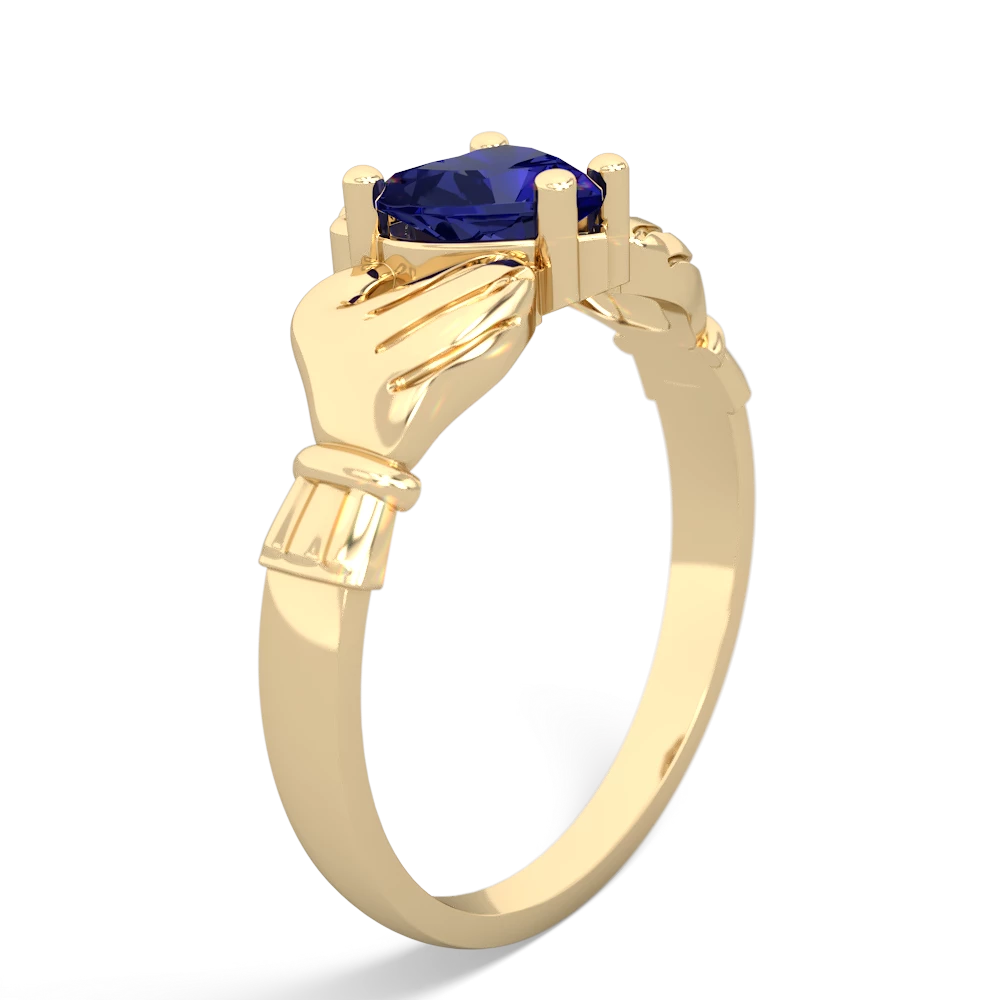 Lab Sapphire Claddagh Diamond Crown 14K Yellow Gold ring R2372