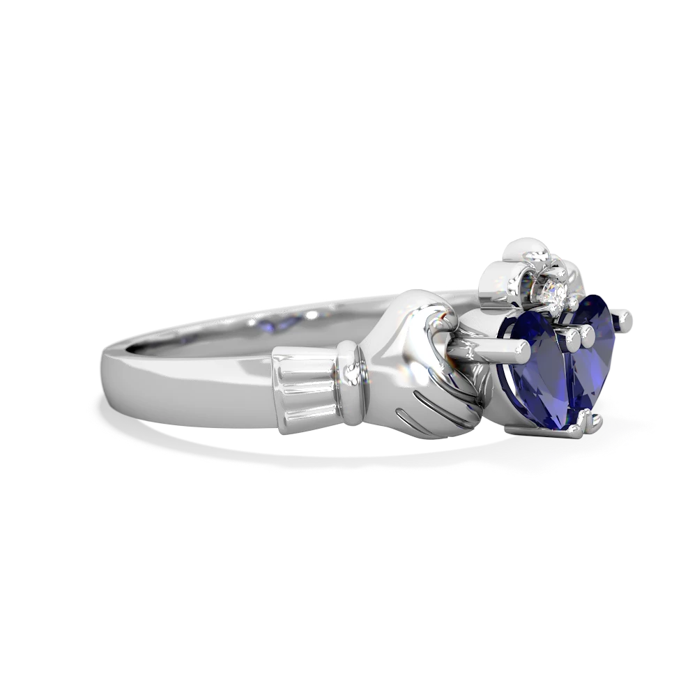 Lab Sapphire 'Our Heart' Claddagh 14K White Gold ring R2388